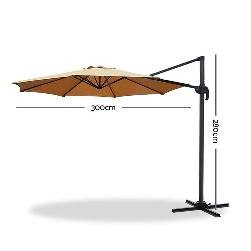 Instahut 3m Outdoor Umbrella Cantilever 360 Degree Tilt Beach Roma Beige