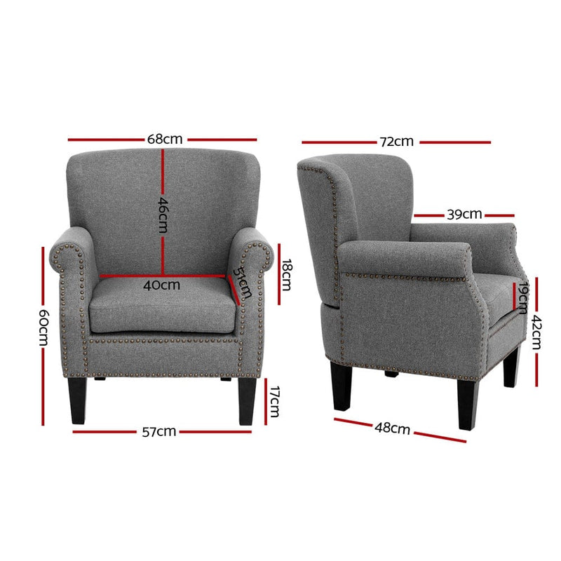 Artiss Armchair Accent Chair Retro Armchairs Lounge Accent Chair Single Sofa Linen Fabric Seat Grey