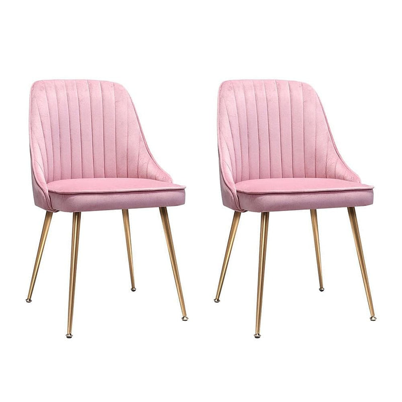 Artiss Dining Chairs Set of 2 Velvet Channel Tufted Pink