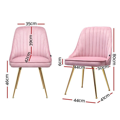 Artiss Dining Chairs Set of 2 Velvet Channel Tufted Pink