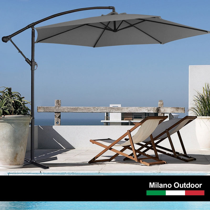 Milano Outdoor 3 Metre Cantilever Umbrella UV Sunshade Garden Patio Deck - Grey