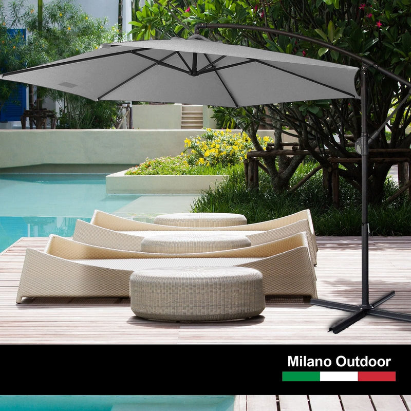 Milano Outdoor 3 Metre Cantilever Umbrella UV Sunshade Garden Patio Deck - Grey