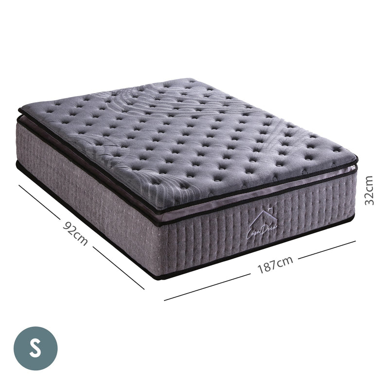 Casa Decor Bamboo Charcoal Mattress Pocket Spring Pillowtop 5 Zone 32cm Depth - Single - Charcoal