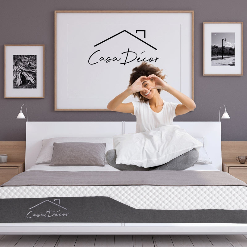 Casa Decor Memory Foam Luxe Hybrid Mattress Cool Gel 25cm Depth Medium Firm - Queen - White  Charcoal Grey