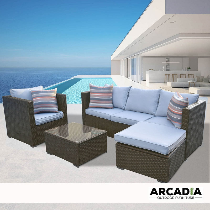 Arcadia Furniture Outdoor Rattan 4 Piece Sofa Lounge Set Home Garden Patio - Oatmeal and Grey