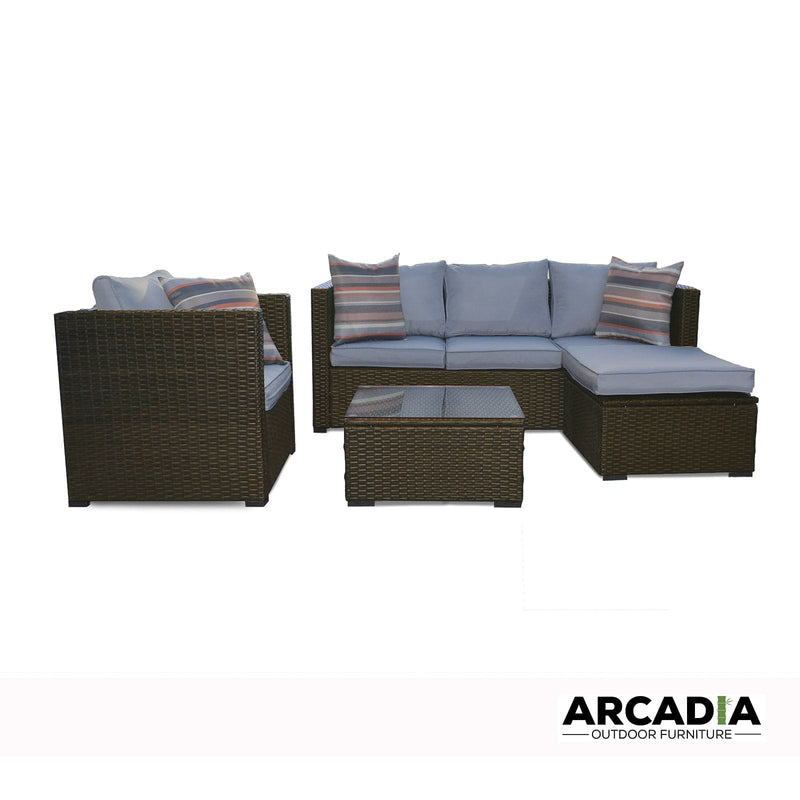 Arcadia Furniture Outdoor Rattan 4 Piece Sofa Lounge Set Home Garden Patio - Oatmeal and Grey