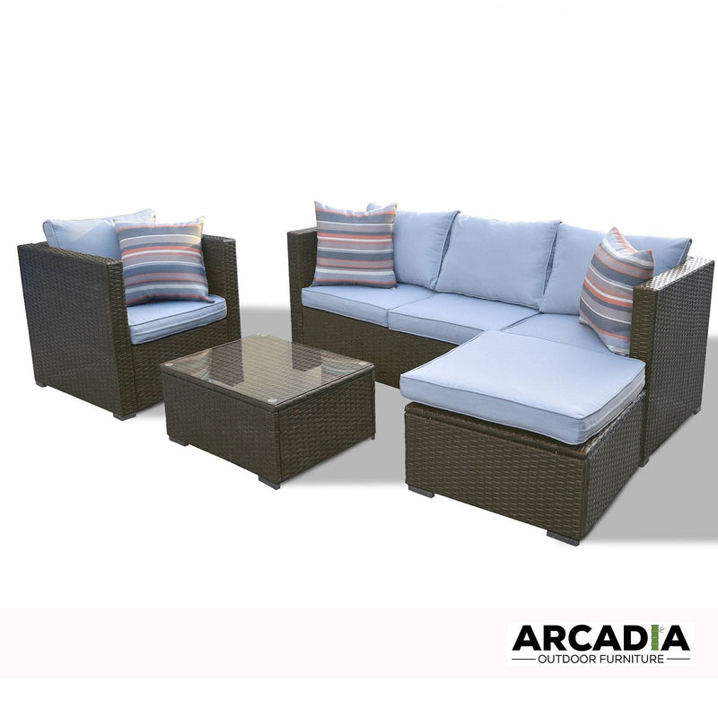 Arcadia Furniture Outdoor Rattan 4 Piece Sofa Lounge Set Home Garden Patio - Oatmeal and Grey