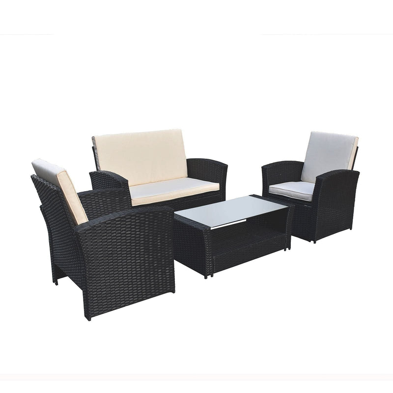 Arcadia Furniture Outdoor 4 Piece Sofa Lounge Set Wicker Rattan Garden - Black and Grey