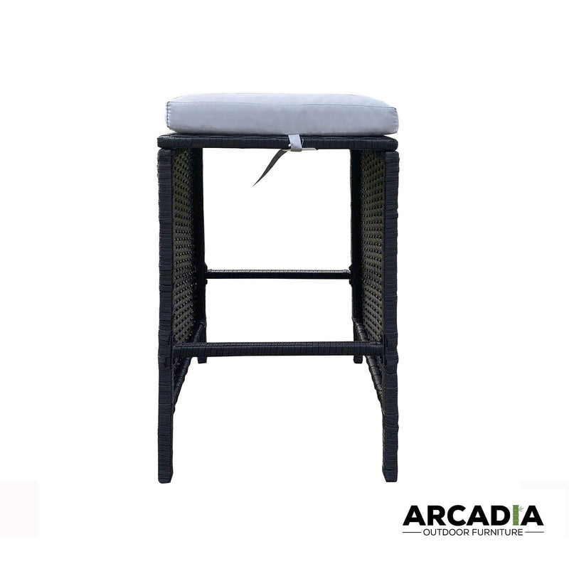 Arcadia Furniture Outdoor 5 Piece Bar Table Set Rattan and Cushions Patio Dining - Black and Grey