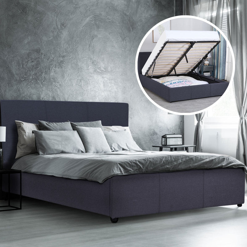 Milano Luxury Gas Lift Bed Frame And Headboard Double Queen King Black Dark Grey - Queen - Dark Grey