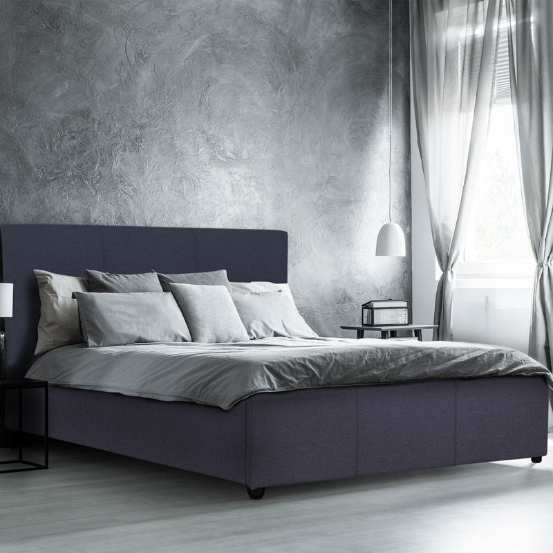 Milano Luxury Gas Lift Bed Frame And Headboard Double Queen King Black Dark Grey - Queen - Dark Grey