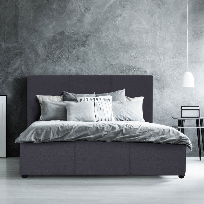 Milano Luxury Gas Lift Bed Frame And Headboard Double Queen King Black Dark Grey - Queen - Dark Grey