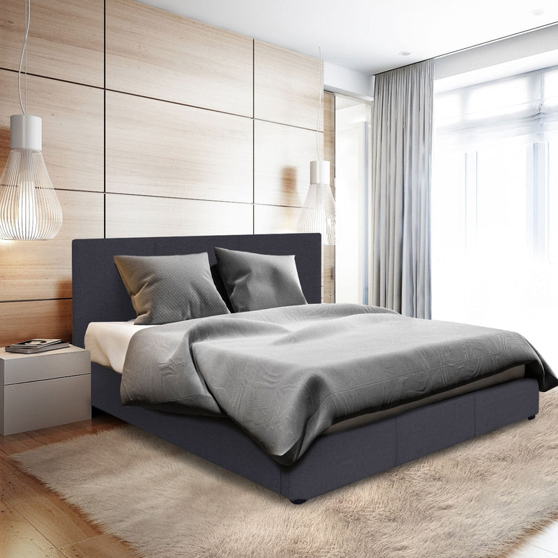 Milano Luxury Gas Lift Bed Frame And Headboard Double Queen King Black Dark Grey - Queen - Dark Grey