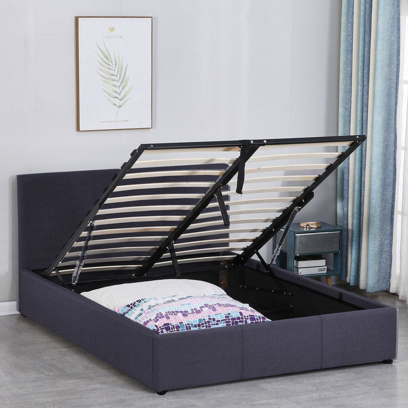 Milano Luxury Gas Lift Bed Frame And Headboard Double Queen King Black Dark Grey - Queen - Dark Grey