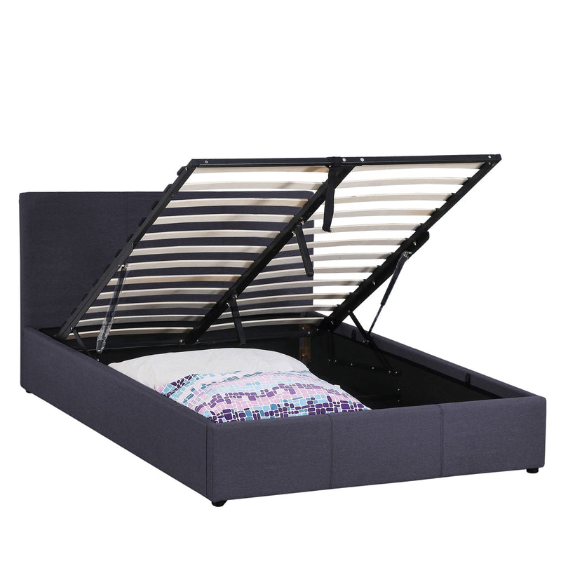 Milano Luxury Gas Lift Bed Frame And Headboard Double Queen King Black Dark Grey - Queen - Dark Grey