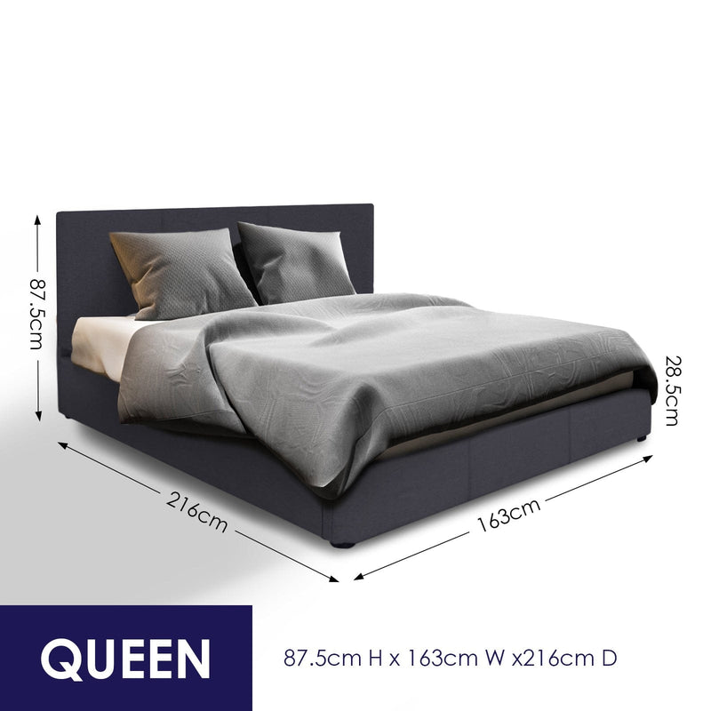 Milano Luxury Gas Lift Bed Frame And Headboard Double Queen King Black Dark Grey - Queen - Dark Grey