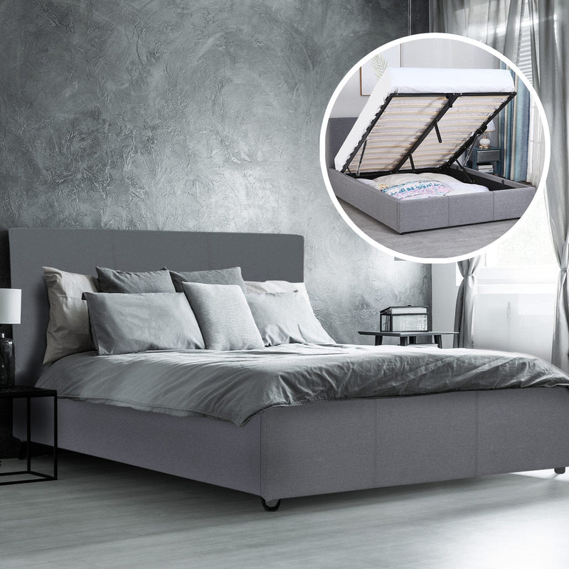 Milano Luxury Gas Lift Bed Frame Base And Headboard With Storage - King Single - Grey