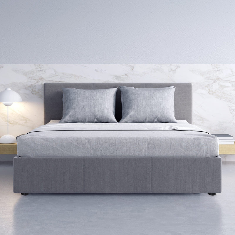 Milano Luxury Gas Lift Bed Frame Base And Headboard With Storage - King Single - Grey