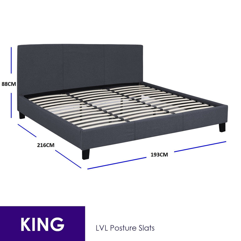 Milano Sienna Luxury Bed Frame Base And Headboard Solid Wood Padded Linen Fabric - King - Charcoal