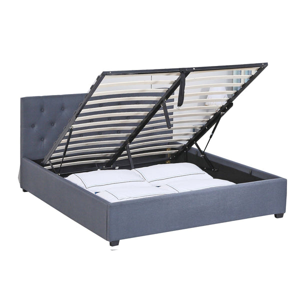 Milano Capri Luxury Gas Lift Bed Frame Base And Headboard With Storage - King Single - Grey