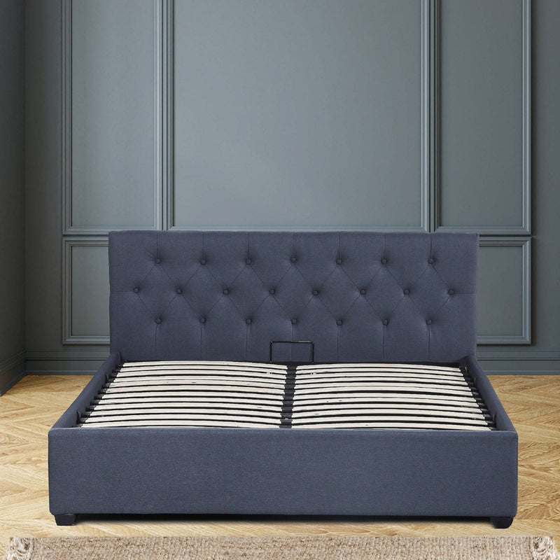 Milano Capri Luxury Gas Lift Bed Frame Base And Headboard With Storage - Double - Charcoal