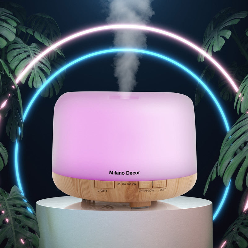 Milano Decor Mood Light Diffuser 500ml Ultrasonic Humidifier With 3 Pack Oils - Light Wood