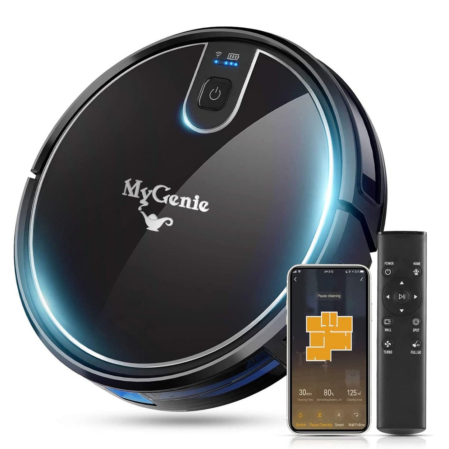 MyGenie XSonic Wifi Pro Robotic Vacuuum Cleaner Carpet Wet Dry Mopping Black  Black