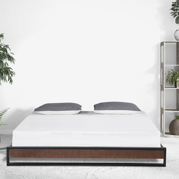 Milano Decor Sorrento Metal Wood Bed Frame Mattress Base Platform Modern Black - King Single - Black