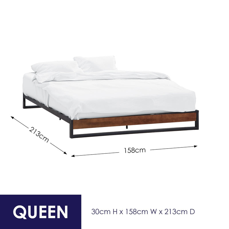 Milano Decor Sorrento Metal Wood Bed Frame Mattress Base Platform Modern Black - Queen - Black