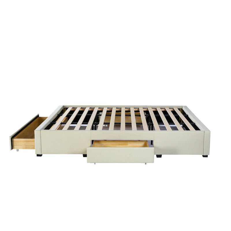 Milano Decor Palermo Bed Base with Drawers Upholstered Fabric Wood Cream - Double - Cream