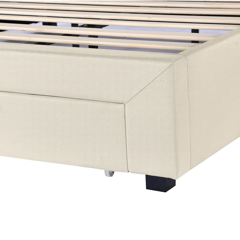 Milano Decor Palermo Bed Base with Drawers Upholstered Fabric Wood Cream - Double - Cream