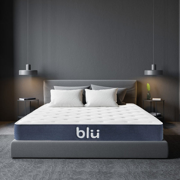 Milano Blu Mattress Hybrid Memory Foam Bonnell Spring Design Medium Firm 23cm - Queen - White  Blue