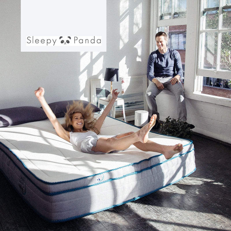 Sleepy Panda Mattress 5 Zone Pocket Spring EuroTop Medium Firm 30cm Thickness - King Single - White  Grey  Blue