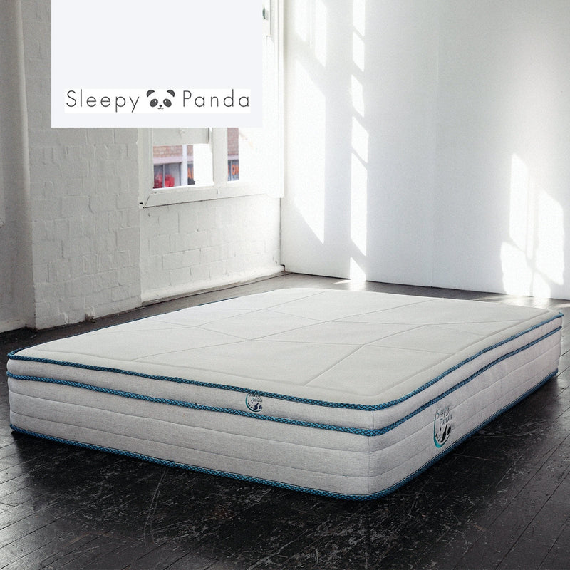 Sleepy Panda Mattress 5 Zone Pocket Spring EuroTop Medium Firm 30cm Thickness - King Single - White  Grey  Blue