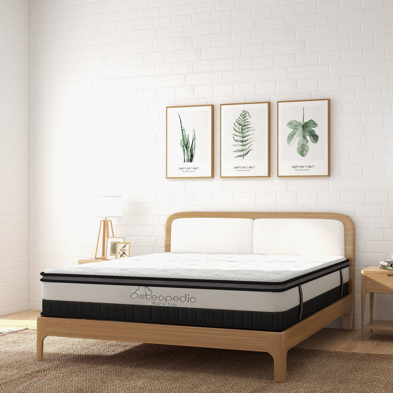 Osteopedic Euro Top Mattress Pocket Spring Medium Firm Hybrid Design Bed 30CM - Double - White