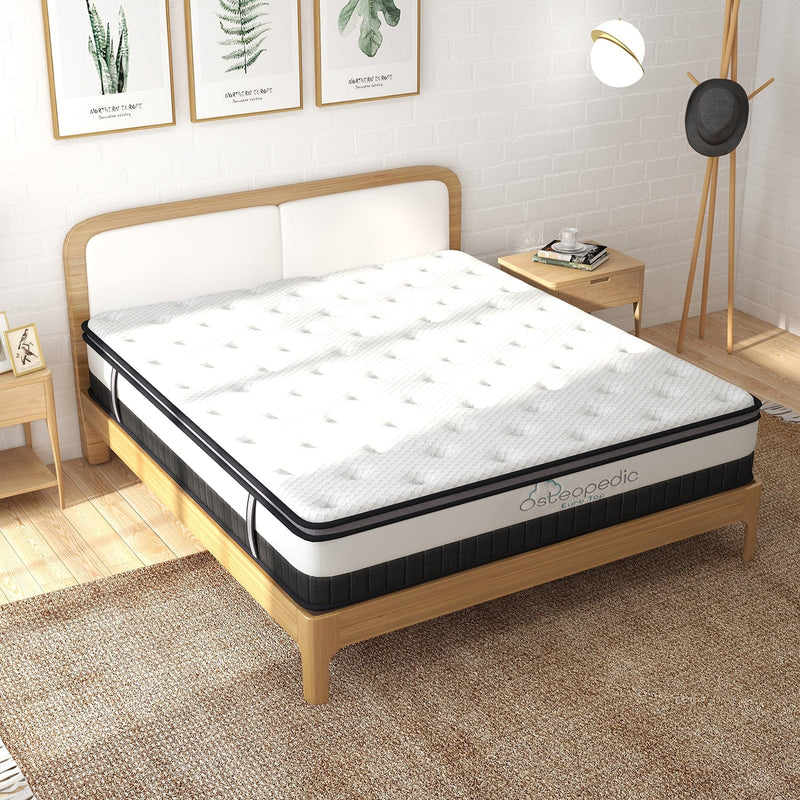 Osteopedic Euro Top Mattress Pocket Spring Medium Firm Hybrid Design Bed 30CM - Double - White