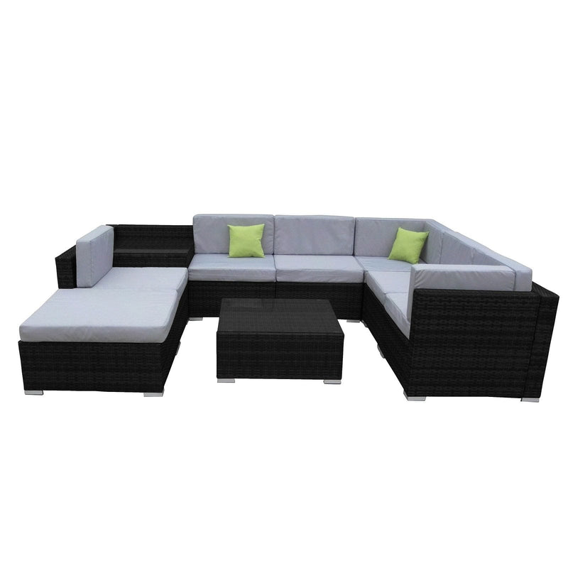 Milano 9 Piece Wicker Rattan Sofa Set Black Grey Outdoor Lounge Patio Furniture