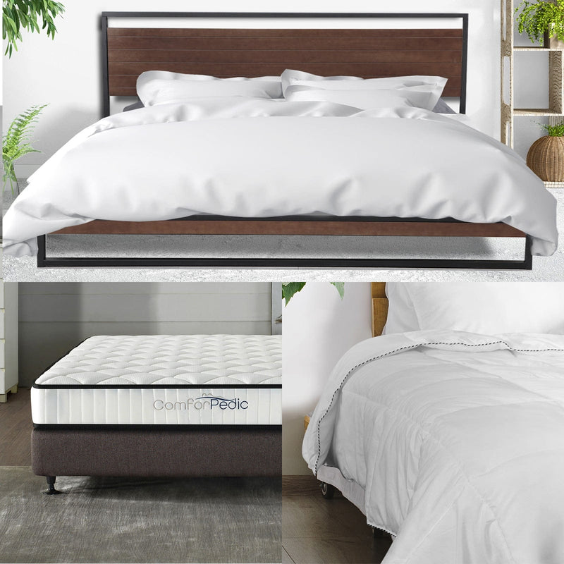 Azure Bed Frame + Comforpedic Mattress + 250GSM Bamboo Quilt Package Deal Set - Double