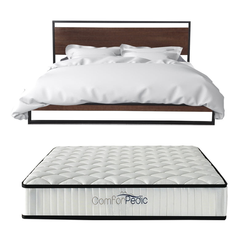 Azure Wood Bed Frame With Comforpedic Mattress Package Deal Bedroom Set - Single - White  Brown