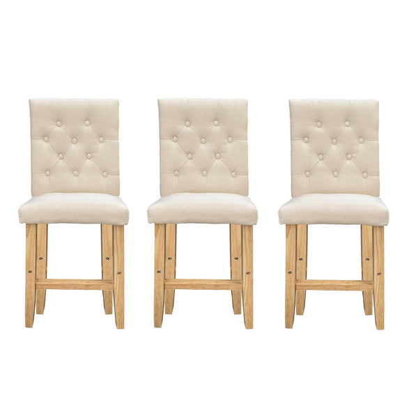 Milano Decor Hamptons Barstool Cream Chairs Kitchen Dining Chair Bar Stool - Three Pack - Cream