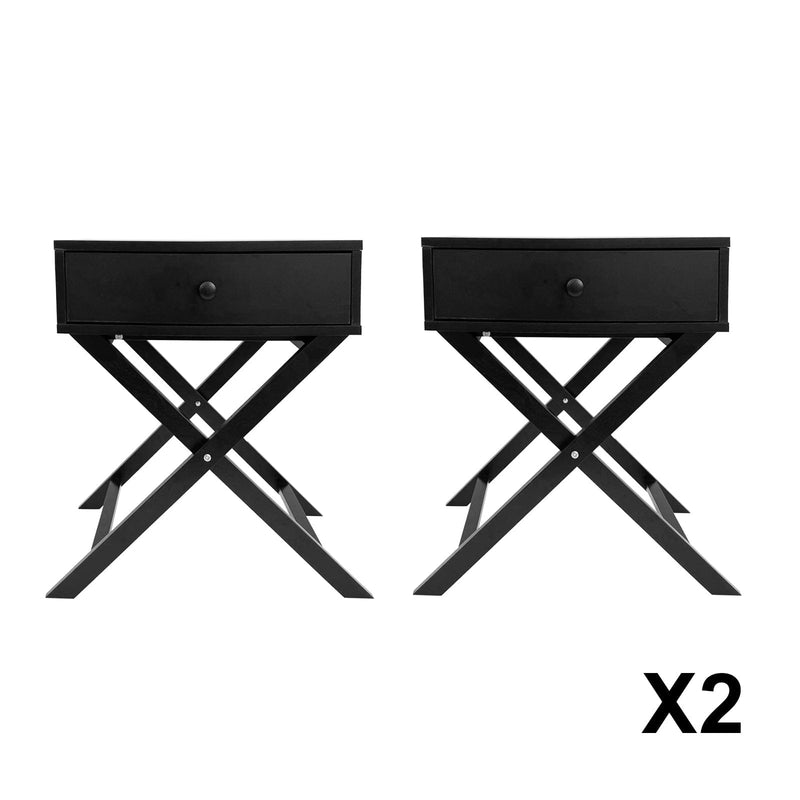 Milano Decor Bedside Table Surry Hills Black Storage Cabinet Bedroom - Two Pack - Black