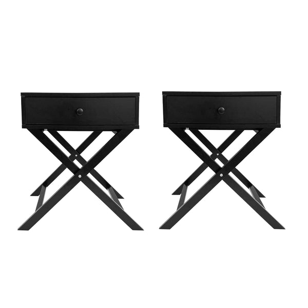 Milano Decor Bedside Table Surry Hills Black Storage Cabinet Bedroom - Two Pack - Black