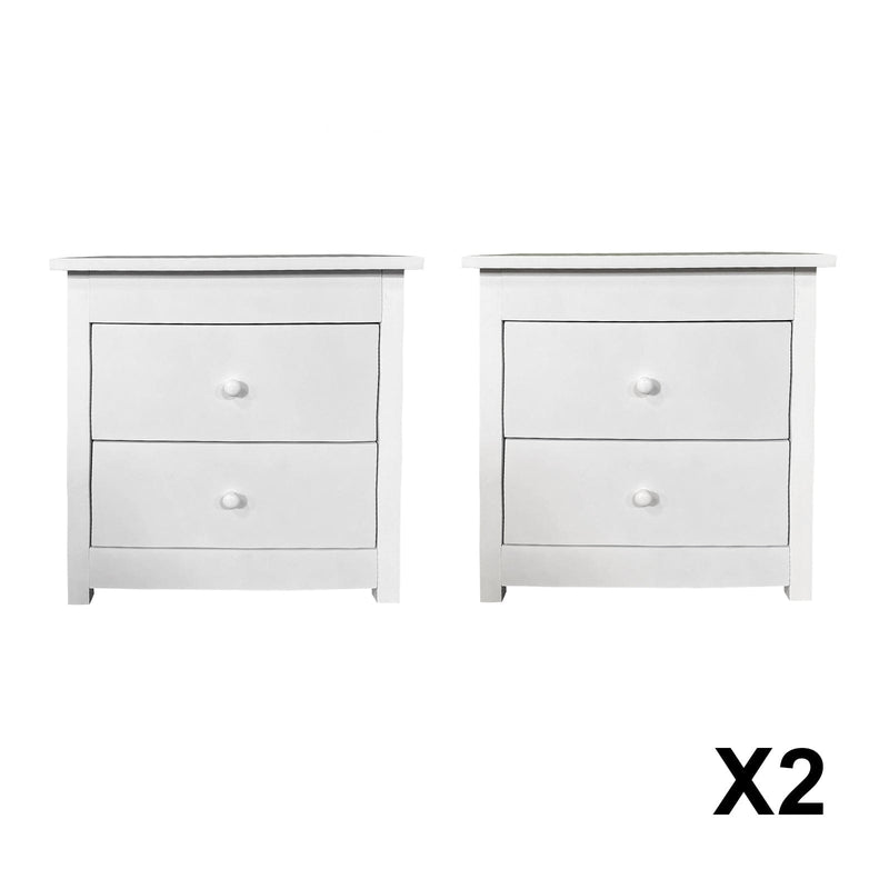 Milano Decor Bedside Table Byron Bay White Storage Cabinet Bedroom - Two Pack - White