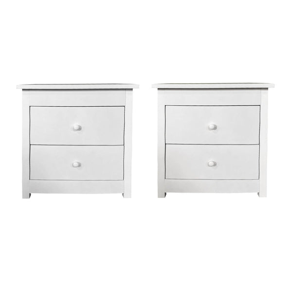 Milano Decor Bedside Table Byron Bay White Storage Cabinet Bedroom - Two Pack - White