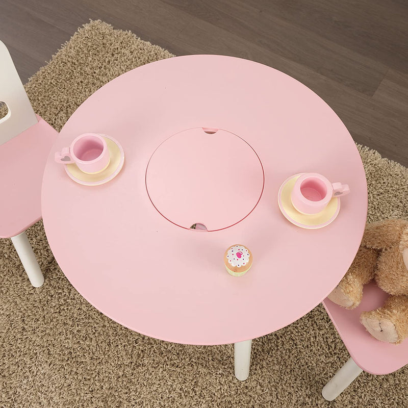 Round Table and 2 Chair Set for children (White and Pink)