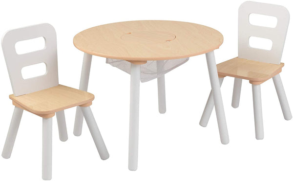 Round Table and 2 Chair Set for children (White Natural)