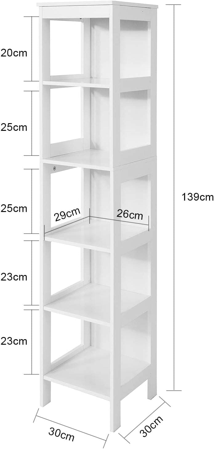 5 Tier Bathroom Shelf Cabinet, White