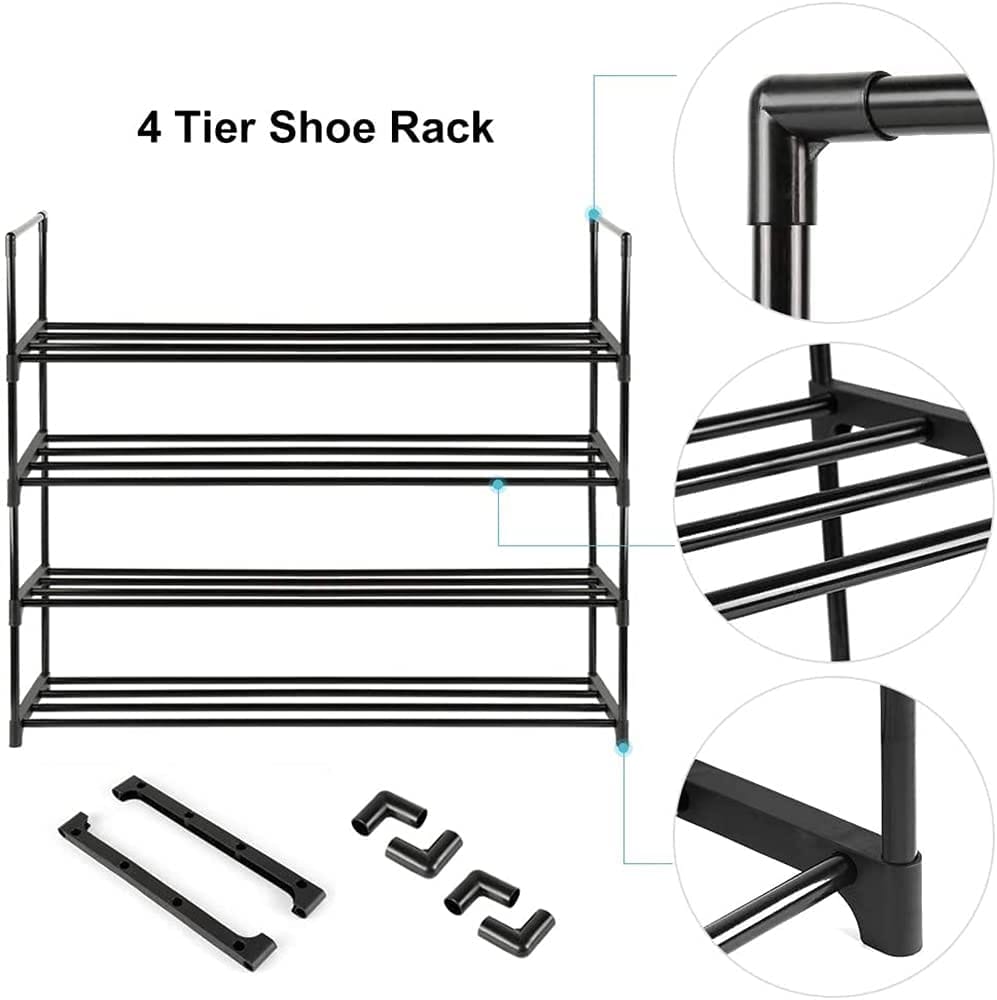 4-Tier Stainless Steel Shoe Rack Storage Organizer to Hold up to 20 Pairs of Shoes (80cm, Black)