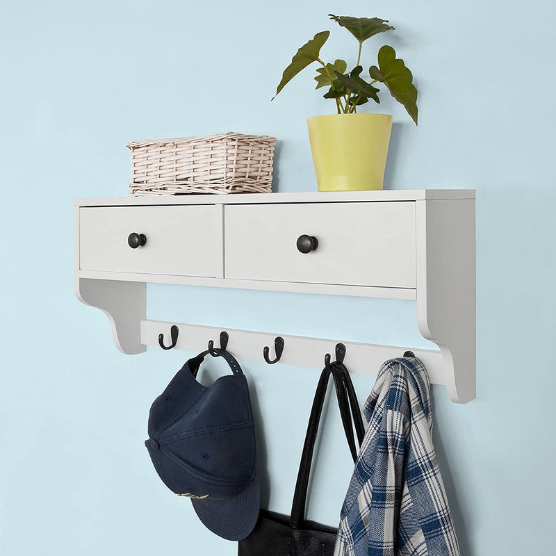 Wall Rack with 2 Drawers and 5 Hooks