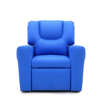 Blue Kids push back recliner chair with cup holder